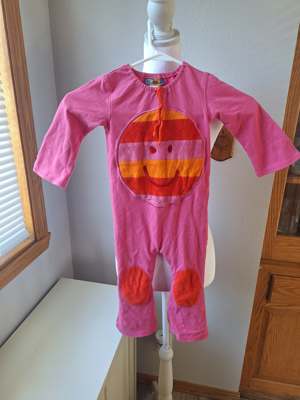 Pink Kids One-Piece Bodysuit with Striped Smiley Face